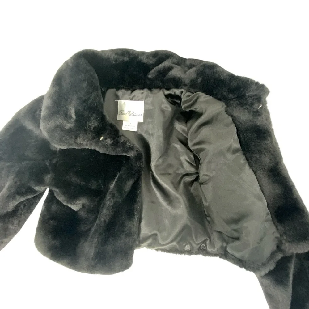Rare Editions Collared Faux Fur Jacket Toddler Girls Size‎ 5 Black Long Sleeve